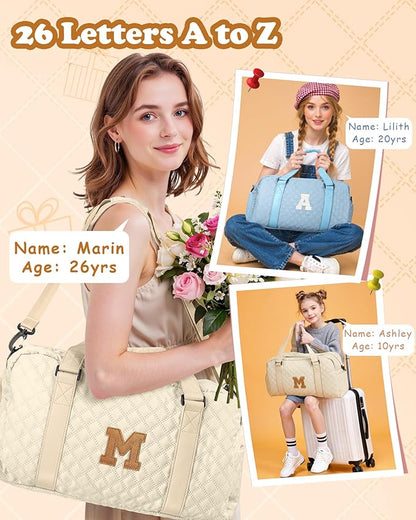 Gifts for Female Women Girls, Initial Travel Duffel Bag, Gym Bag, Personalized Weekender Bag, Friend Wedding Girlfriend Birthday Gifts for Teen Girls, Graduation Gifts