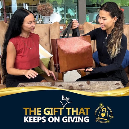 Nush Nush Chocolate Gift Bags Large Size – Set of 60 Reusable Shiny Brown Gift Bags With Handles- Metallic Party Favors Bags In Bulk For Small Business Use In Gifting Events, Birthdays - 13Wx5Dx11H