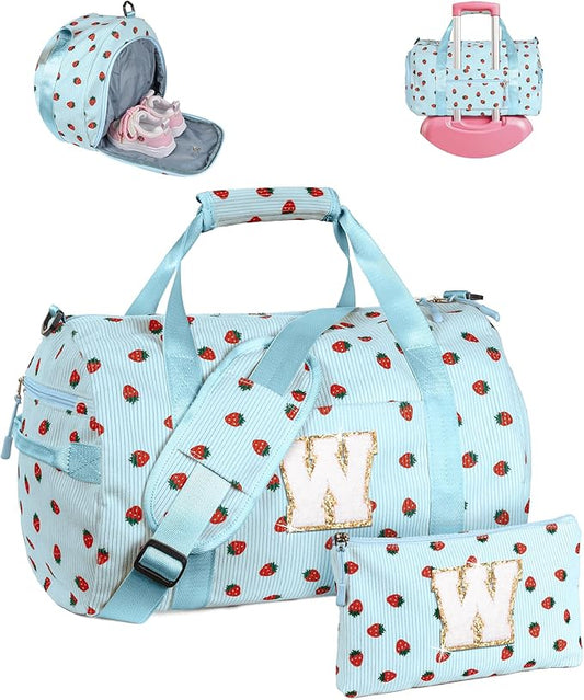 Party Favors for Teenager, Girls Gym Bag, Kids Personalized Weekend Duffel Bags with Shoe Compartment, Initial Travel Tote with Makeup Bag, Gift Ideas for Niece Sister (Letter W)