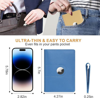 Genuine Leather Passport Holder for Travel Passport Covers with AirTag Slot Passport Wallets for Men Women Family Travel Christmas Gifts, Mens Womens Passport Holder, Blue
