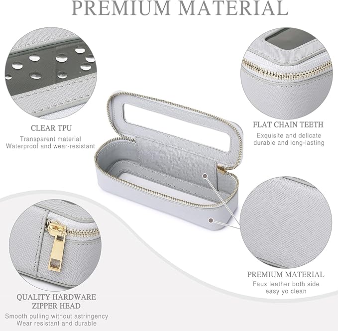 Pinkmik Travel Clear Makeup Bag with Brush Case TSA Approved Toiletry Bag Waterproof Cosmetic Organizer with Zipper Car Essential for Women (Gray, M+SLIM)