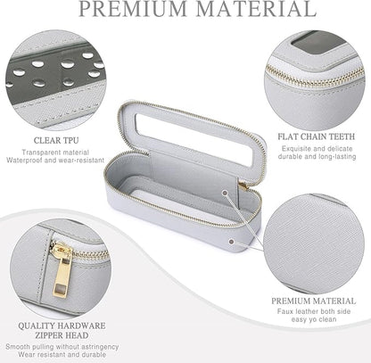 Pinkmik Travel Clear Makeup Bag with Brush Case TSA Approved Toiletry Bag Waterproof Cosmetic Organizer with Zipper Car Essential for Women (Gray, M+SLIM)