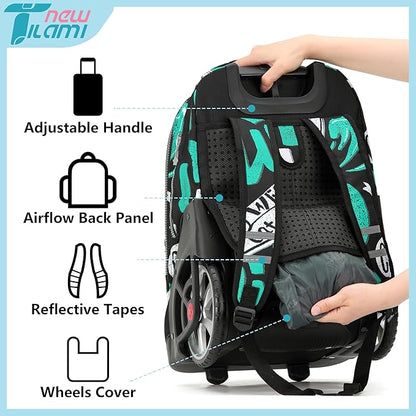 NEW TILAMI 19 Inch Rolling Backpack with Lunch Bag for Girls Boys Wheeled Laptop Backpack Durable Carry-on Bag School Travel, Beach Surf Rider
