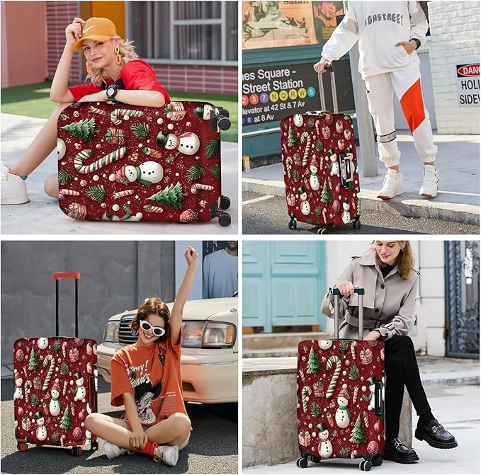 FOREVER QUEEN Snowman - Cane Candy Luggage Cover Suitcase Protector Suitcase Cover Anti-Scratch,Stretchable Bag Cover Washable Durable Polyester