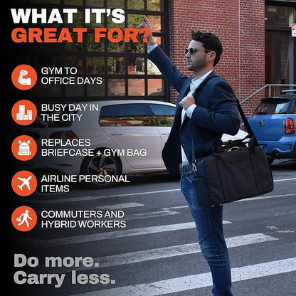 The FTL Lite Mens Gym to Office Bag - 17L Briefcase Gym Bag Hybrid with Shoe Compartment & 16" Laptop Sleeve - Executive Daily Carry & Overnight Duffel for Athletic Business Pros - Kenmare Black
