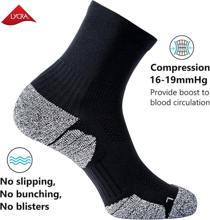 CWVLC Compression Athletic Quarter Socks Cushioned for Men Women