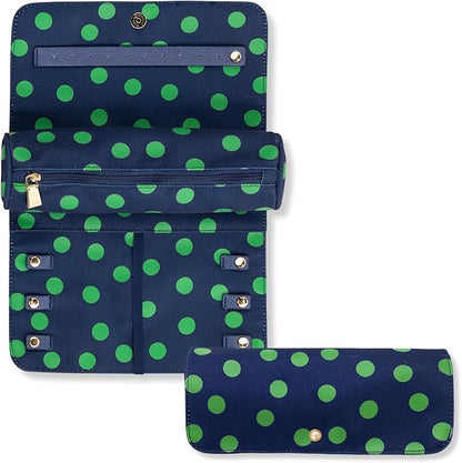 Kate Spade New York Travel Jewelry Case Organizer - Fabric Box for Women, Cute Organizer Holds Necklaces, Rings, Bracelets - Small Jewelry Roll (Sonnet Dot)