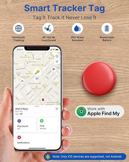 Air Tags Tracker 4 Pack:Bluetooth Item Finder Works with Apple Find My, iOS Only – Key Finder, Pet Tracker, Luggage Locator, Wallet & Backpack Tag – Replaceable Battery (Reef Accent Pack)