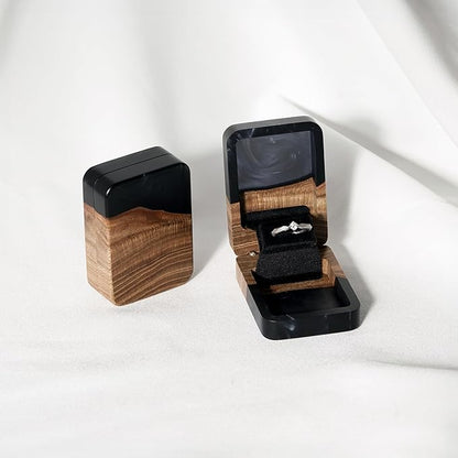 RWA Slim Engagement Ring Box for Proposal – Unique Wedding Ring Holder & Jewelry Display Case – Travel Jewelry Organizer, Ring Bearer Box, Proposal Gift, Wedding Ring Box for Ceremony, FLIP, black