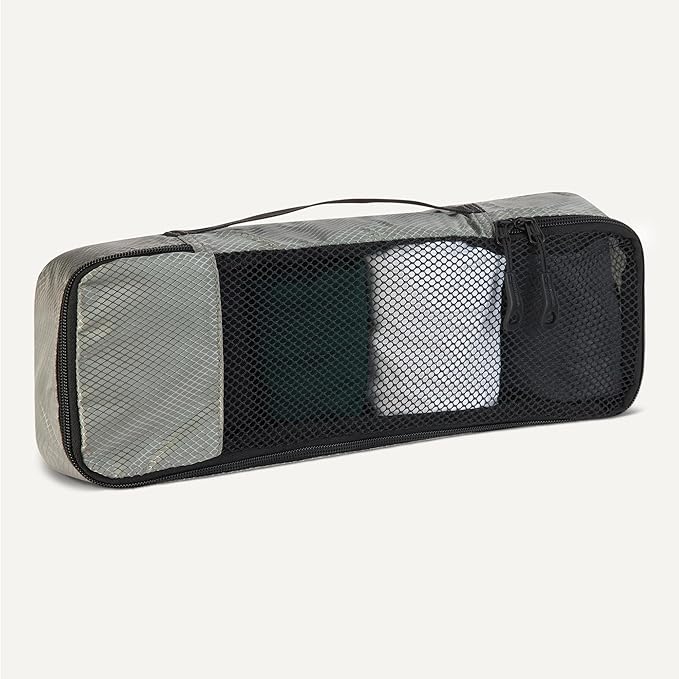 Amazon Essentials 4-Piece Packing Cubes Travel Accessories Set, Luggage Organizer with Double Zipper, Mesh Top, 100% Polyester, Slim, Gray (Previously Amazon Basics)