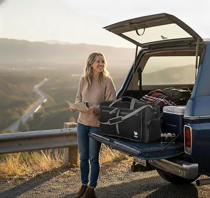 Bago Foldable Duffel Bags for Traveling Women & Men - 60L Medium Packable Duffle Bag for Travel with Shoe Compartment - Water Repellant, Heavy Duty, Lightweight Folding & Collapsible (Black)