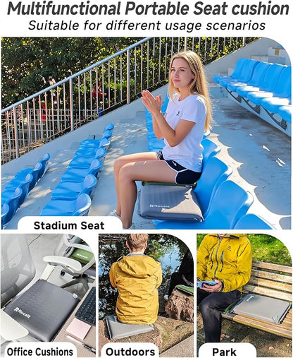 Rocalt Inflatable Seat Cushion,Self-Inflating Memory Foam Stadium Seats Cushion, Portable Air-Foam Bleacher Cushion, Lightweight & Compact Travel Seat Cushion for Camping, Airplane, Car, Sports Events