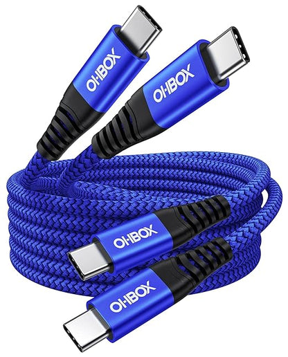 USB C to C Cable Fast Charging 6FT, 2Pack USB Type C Cable for Car Durable Braided iPhone USB C Charger Cable USBC to USBC Cord for iPhone 17/16/15/Pro Max/Plus, Samsung Galaxy S23 and More-Blue
