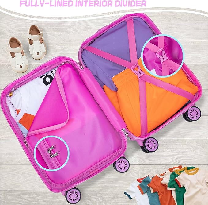 Cute Pink Mermaid Kid’s Luggage Set 5 Piece Suitcase Set 16’’ Hardside Luggage with Spinner Wheels Girls Boys Carry on Toddler Luggage Travel Rolling Luggage Carry on Luggage Airline Approved
