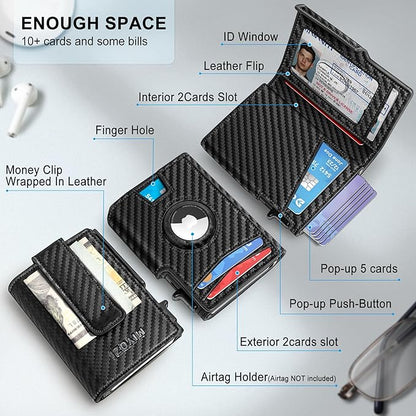 Airtag Wallet for Men,with Money Clip 10 Cards Metal Case Smart Slim Pop Up Credit Card Holder Flip with Magnetic Closure RFID Blocking wallet with Gift Box