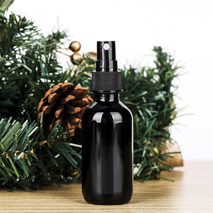 2oz UV Resistant Glass Spray Bottle, Fine Mist Boston Glass Bottles with Black Fine Mist Sprayer Small Clear Bottles for Essential Oils, Bath, Beauty, Hair & Cleaning, Black, Pack of 48