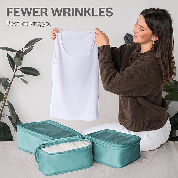 Aerotrunk Compression Packing Cubes for Travel - Luggage Organizer Bags - Double Zipper Packing Cubes for Suitcases (4-Pack, Teal)