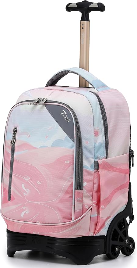 NEW TILAMI 18 Inch Rolling Backpack with Wheels for Girls Boys Kids Laptop Backpack School Travel, Pink Sunset