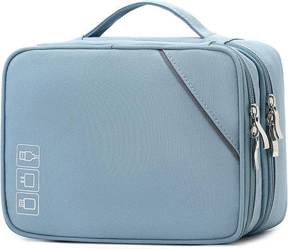 Lanola Electronic Accessories Case,Electronics Travel Organizer, Portable Double Layer Cable Storage Bag for Cord, Charger, Flash Drive, Phone, SD Card,Flash Drive,Adapter - Light Blue