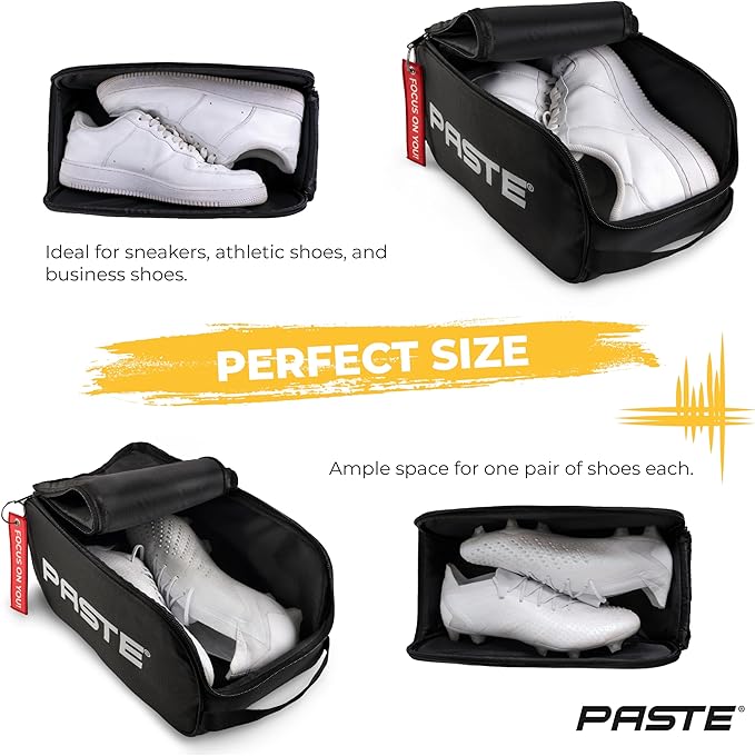PASTE Shoe Bag Black - Waterproof Shoe Carrying Bag with Zipper for Men, Women - Ideal for Gym, Sneaker, Golf, Football, Soccer, Tennis, Bowling, Basketball, Dance Shoes - Organizer, Shoe Cover