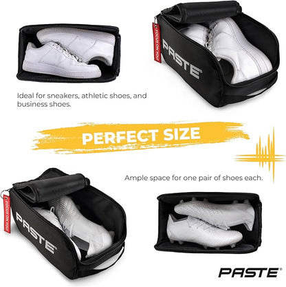 PASTE Shoe Bag Black - Waterproof Shoe Carrying Bag with Zipper for Men, Women - Ideal for Gym, Sneaker, Golf, Football, Soccer, Tennis, Bowling, Basketball, Dance Shoes - Organizer, Shoe Cover