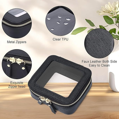 Pinkmik Clear Makeup Bag Waterproof Travel Case for Cosmetics and Toiletries Women's Purse Organizer and Clear Car Bag with Zipper (Black, M+MINI)