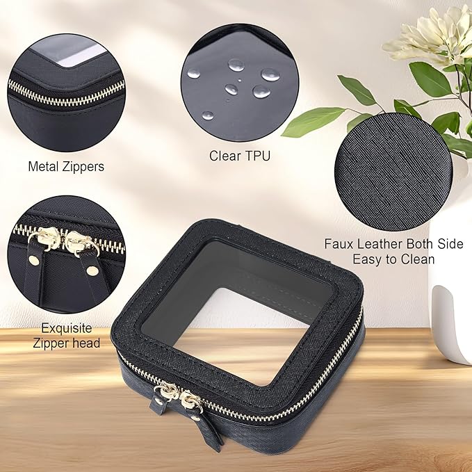 Pinkmik Small Makeup Bag Mini Clear Cosmetic Makeup Case & Toiletry Bag with Zipper Women's Purse Organizer & Car Essentials (Black,MINI-1)