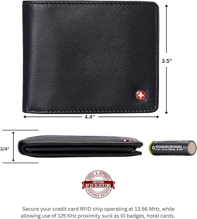 Alpine Swiss Mens Wallet for Men | RFID Protected Leather Mens Wallet | Spencer Bifold with Divided Bill Section | Gift Box | 2 ID Windows | 14 Card & Storage Pockets for Organization