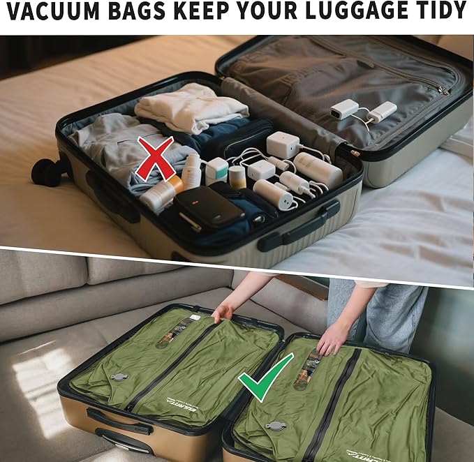 Reusable Vacuum Bags for Travel With Pump,Professional Waterproof IPX8 Vacuum Compression Bag for Suitcases Backpack,Space Saver Bags Packing Organizers for Clothing Packing(2PACK+PUMP)