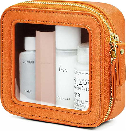 Popvibe Clear Makeup Bag Travel Cosmetic Case Transparent Toiletry Bag with Zipper, Portable Make Up Organizer Traveling Compact Car Bag for Essentials