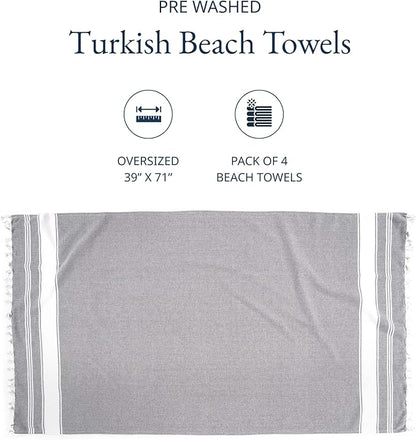 LANE LINEN Turkish Beach Towels Set of 4 - Oversized Beach Towel 39"x71", Durable Sand Proof Towel, Absorbent & Quick Dry, Perfect for Pool or Travel – Alloy