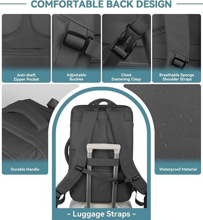 60L Extra Large Travel Laptop Backpack,3XL Expandable Carry On Backpack for Men, Big Capacity Heavy Duty Business Suitcase Daypack Bag Fits 18.4-19 Inch Laptops, Travel Gifts for Men Women, Black