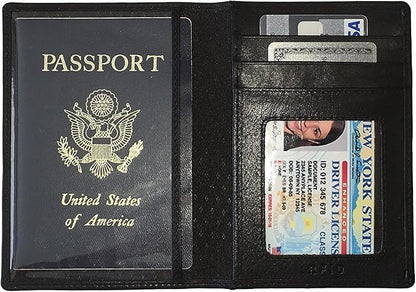 Personalized Monogrammed Black Leather RFID Passport Wallet and Luggage Tag
