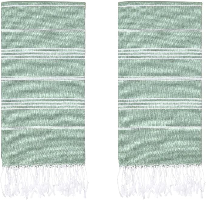 Turkish Beach Towels, Pack of 2 | Oversized, Quick Dry, Sand Free | 100% Cotton, Large 38x71 Towels for Beach, Pool, Travel | Ultra-Soft, Compact, and Absorbent | Light Green