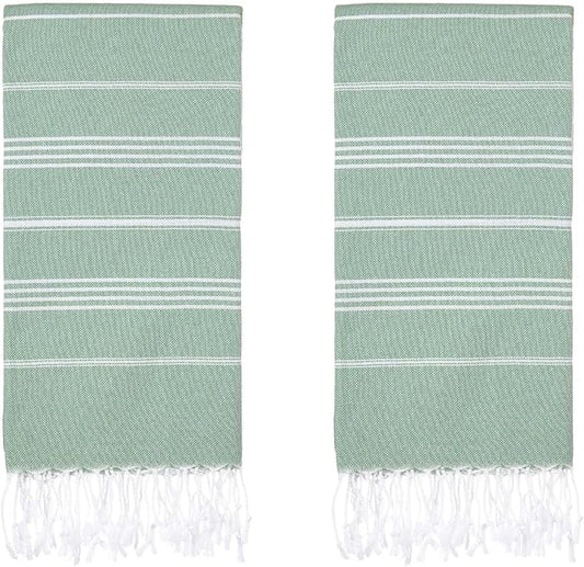 Turkish Beach Towels, Pack of 2 | Oversized, Quick Dry, Sand Free | 100% Cotton, Large 38x71 Towels for Beach, Pool, Travel | Ultra-Soft, Compact, and Absorbent | Light Green