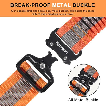 Vigorport Luggage Straps for Suitcases 2 Pack, Heavy Duty Metal Buckle Luggage Belt Strap, TSA Approved Suitcase Belt, Stretchable Travel Strap for Luggage (Orange, 72''L & 79''L)