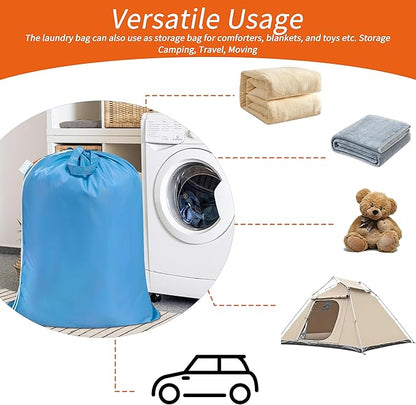 Polecasa Heavy Duty Large Laundry Bag with 130gsm Tear Resistant Fabric and Handles, Easy to Carry Durable Dirty Clothes Drawstring Bag, Perfect for College Dorm,Travel, 2 Pack 28”x36”,Gulf Blue