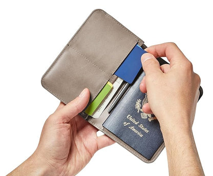 Distil Union Passport Cover+ | RFID-Shielded Premium Full-Grain Leather | Fits Passport, Cards, Cash, and More | Slim Travel Wallet and Organizer (Gray)