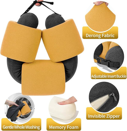 3-Ring Memory Foam Travel Neck Pillow It has obtained a Patent. The Three Rings can be movably Adjusted to Provide Flexible Support for The Neck, Head, and Other Areas.Yellow