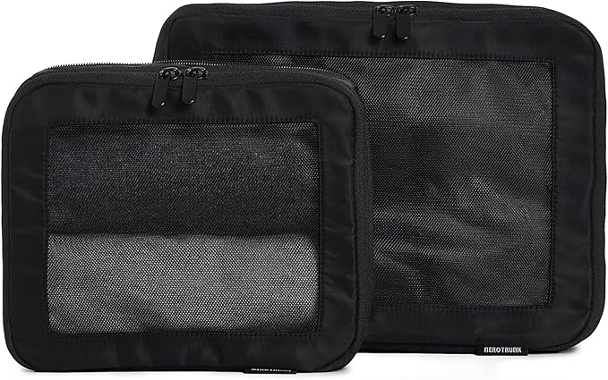 Aerotrunk Compression Packing Cubes for Travel - Luggage Organizer Bags - Double Zipper Packing Cubes for Suitcases (2-Pack, Black)