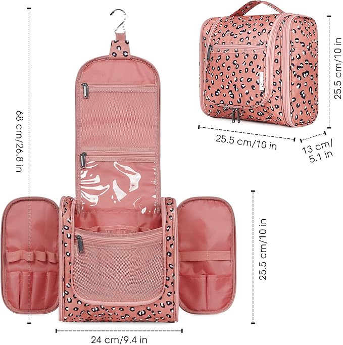 Narwey Hanging Cheetah Toiletry Bag for Women Travel Makeup Bag Organizer Toiletries Bag for Cosmetics Essentials Accessories (Large, Orange Leopard)