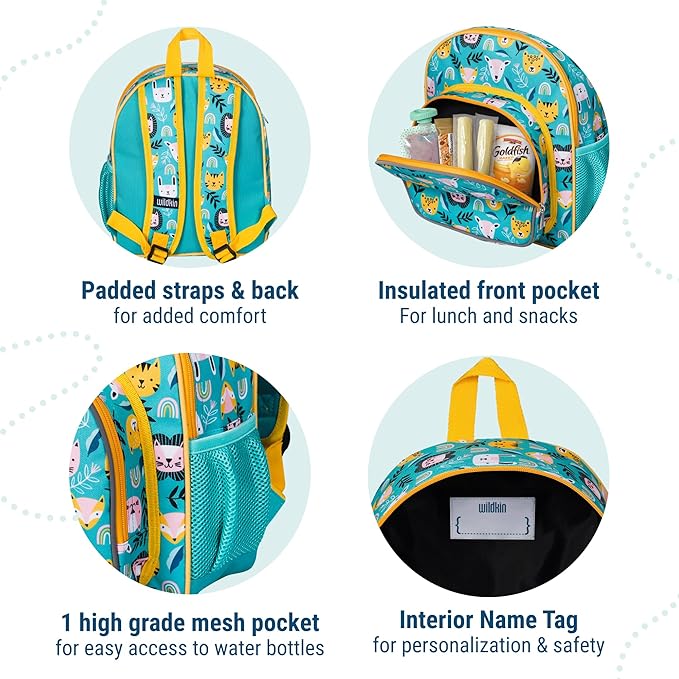Wildkin 12-inch Kids Backpack – Padded, Adjustable, Ideal for Daycare & Travel - Party Animals