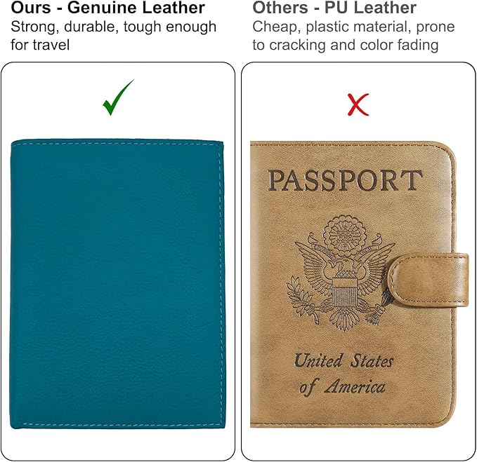 Teal RFID Genuine Leather Passport Wallet