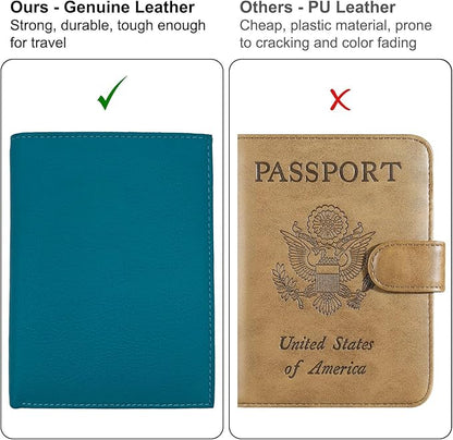 Teal RFID Genuine Leather Passport Wallet