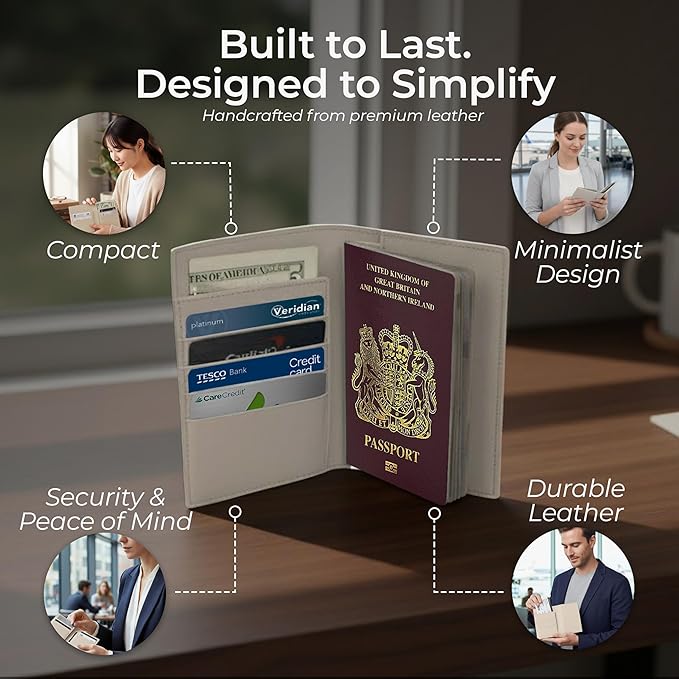 WANDERINGS Leather Travel Wallet with Passport Holder - 5.5" x 4" - Genuine Leather Case with RFID Blocking for Men and Women - Folding Wallet for Passports - Oat Color