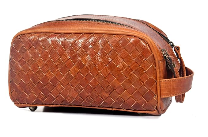 10" Premium Leather Toiletry Travel Pouch With Waterproof Lining | King-Size Handcrafted Vintage Dopp - Kit Gift for Father's Day By Aaron Leather Goods