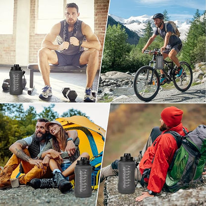 Collapsible Water Bottles, 2L/64OZ travel water bottle Bottle with Straw, Half Gallon Large Water Bottle for Travel Outdoor Sports Runing Fitness Yoga (Upgraded black)