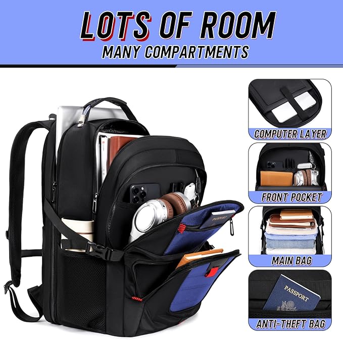 Z-MGKISS Large Travel Backpack for Men, TSA Flight Approved Business Backpack, USB Computer Bagpack Fits 17.3 Inch Laptop, Blue