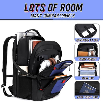 Z-MGKISS Large Travel Backpack for Men, TSA Flight Approved Business Backpack, USB Computer Bagpack Fits 17.3 Inch Laptop, Blue