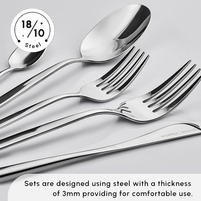 Karaca Lizbon 60-Piece Cutlery Set for 12 People -18/10 Stainless Steel, Dinnerware Tableware Silverware Service, includes Forks, Spoons, knives, forks, Teaspoons, Mirror Polished, Dishwasher Safe